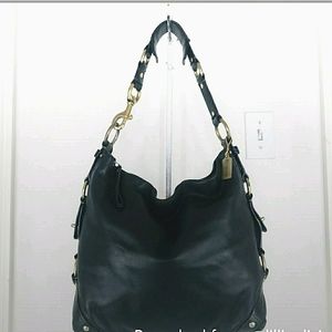 Coach Large Black Leather Carly Hobo Shoulder Bag